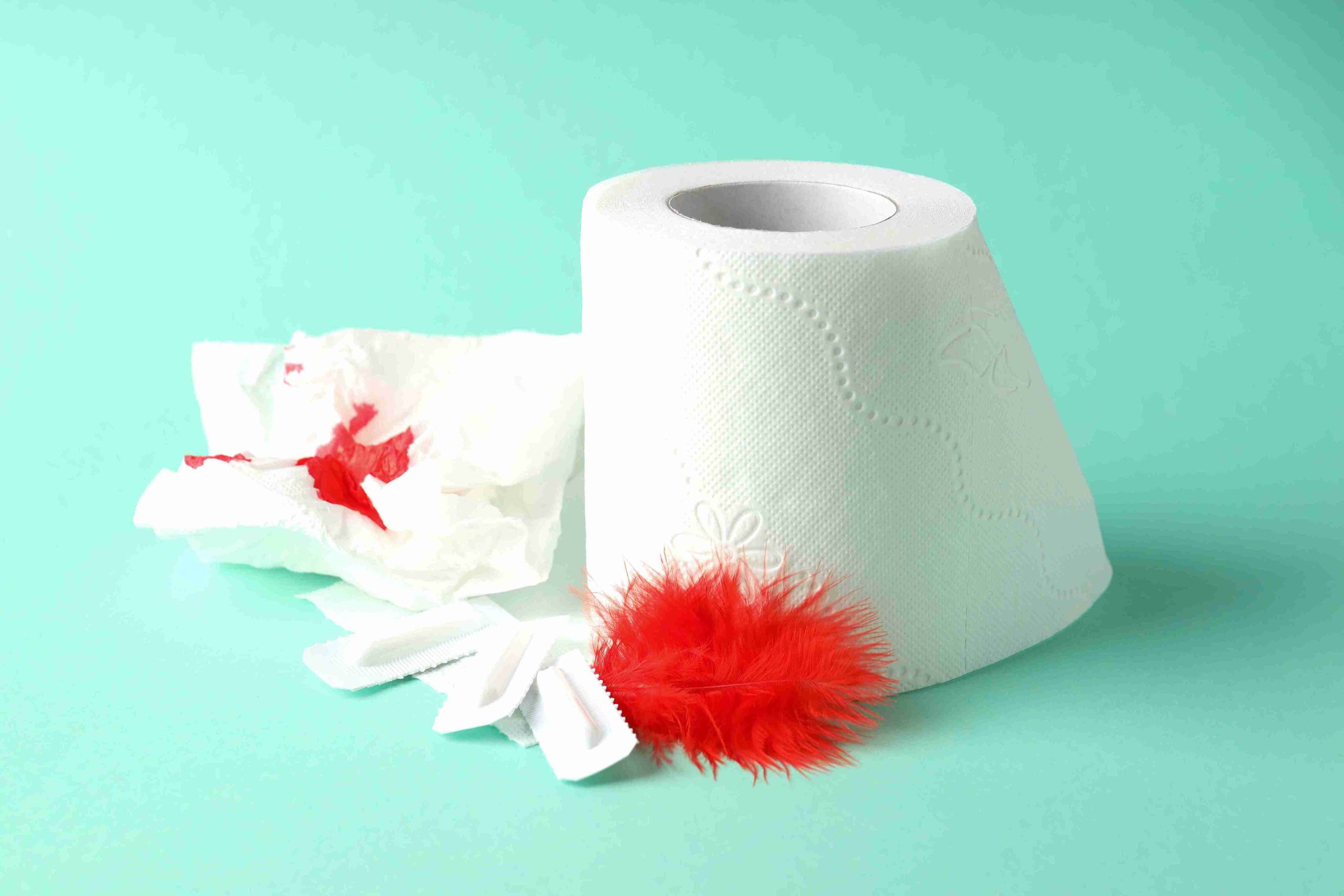 toilet tissue tainted with a little blood