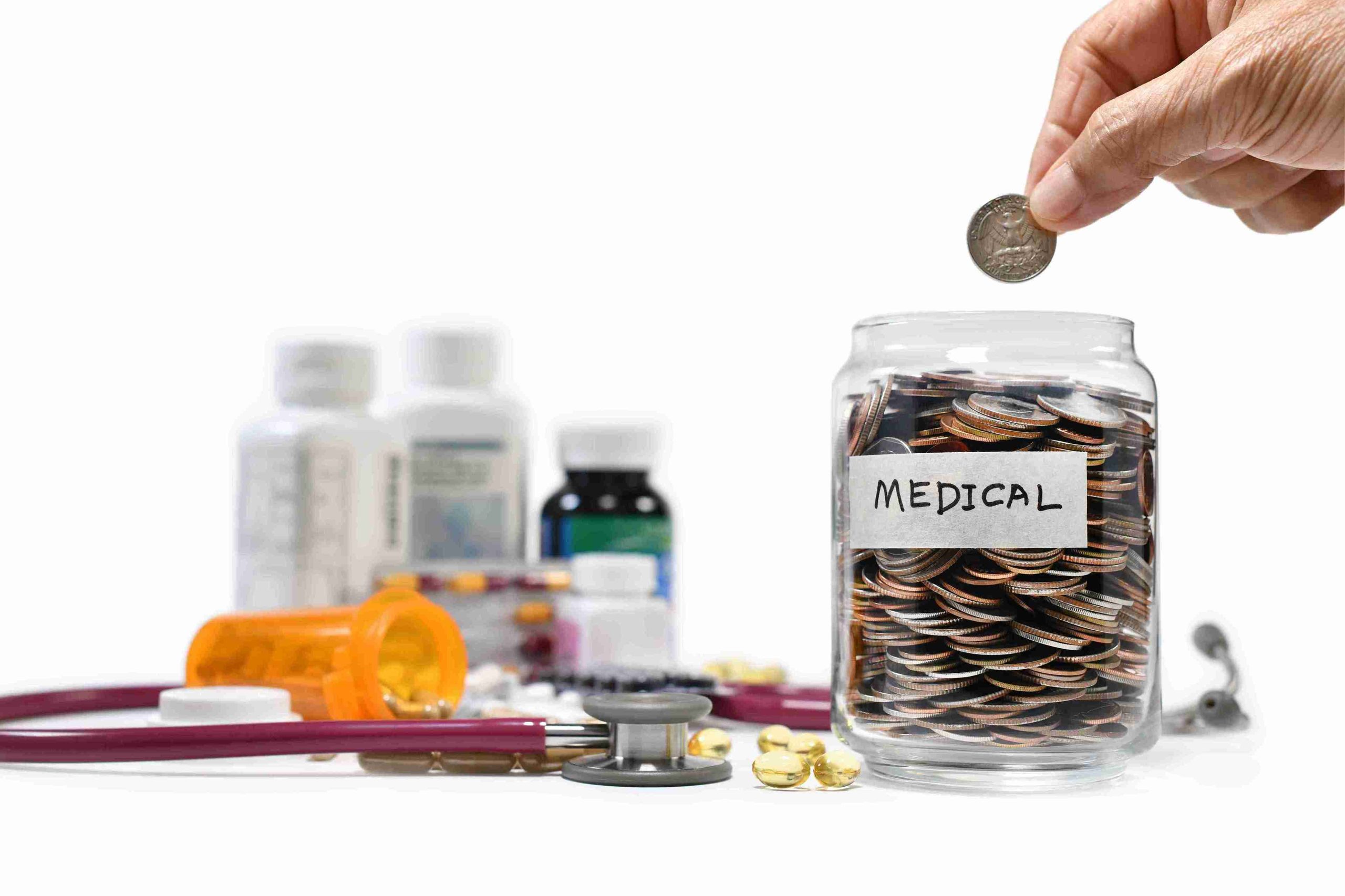 putting coins in a money jar for medications